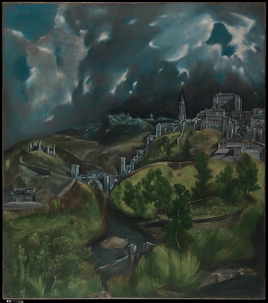 El Greco (Domenikos Theotokopoulos) (Greek, Iráklion (Candia) 1540/41–1614 Toledo) View of Toledo, ca. 1598–99 Oil on canvas; 47 3/4 x 42 3/4 in. (121.3 x 108.6 cm) The Metropolitan Museum of Art, New York, H. O. Havemeyer Collection, Bequest of Mrs. H. O. Havemeyer, 1929 (29.100.6) http://www.metmuseum.org/Collections/search-the-collections/436575